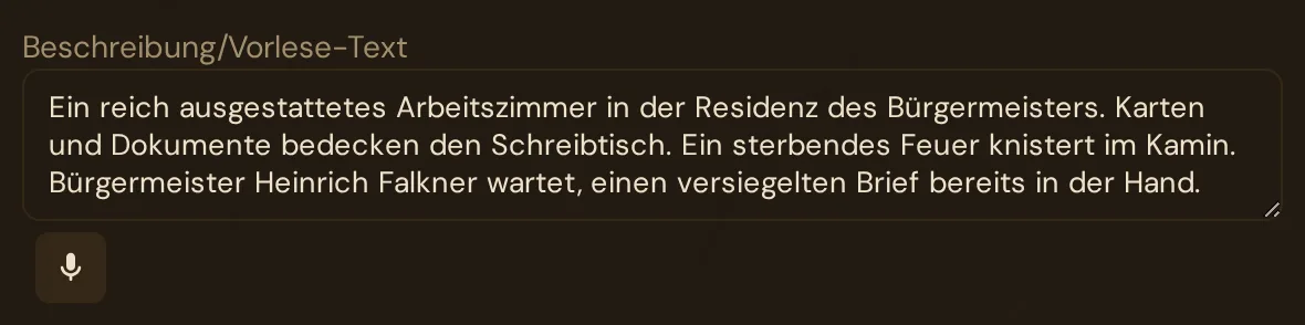 Die Szenenbeschreibung mit dem Mikrofon-Knopf darunter
