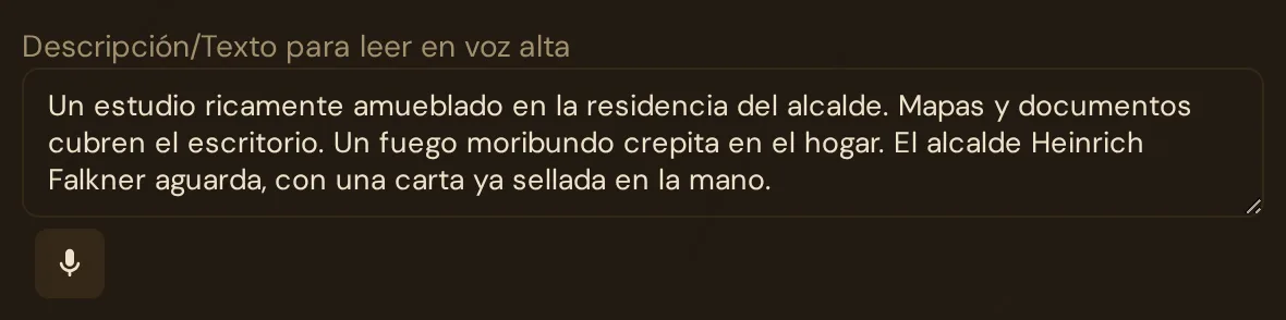 La descripción de la escena con el botón de micrófono debajo