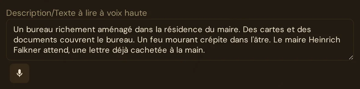 La description de scène avec le bouton micro en dessous