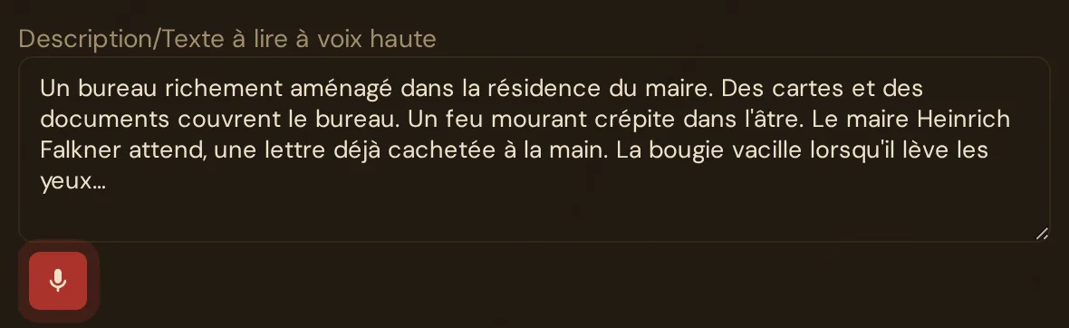 Enregistrement : le bouton micro rouge qui pulse et le texte d'aperçu se terminant par …