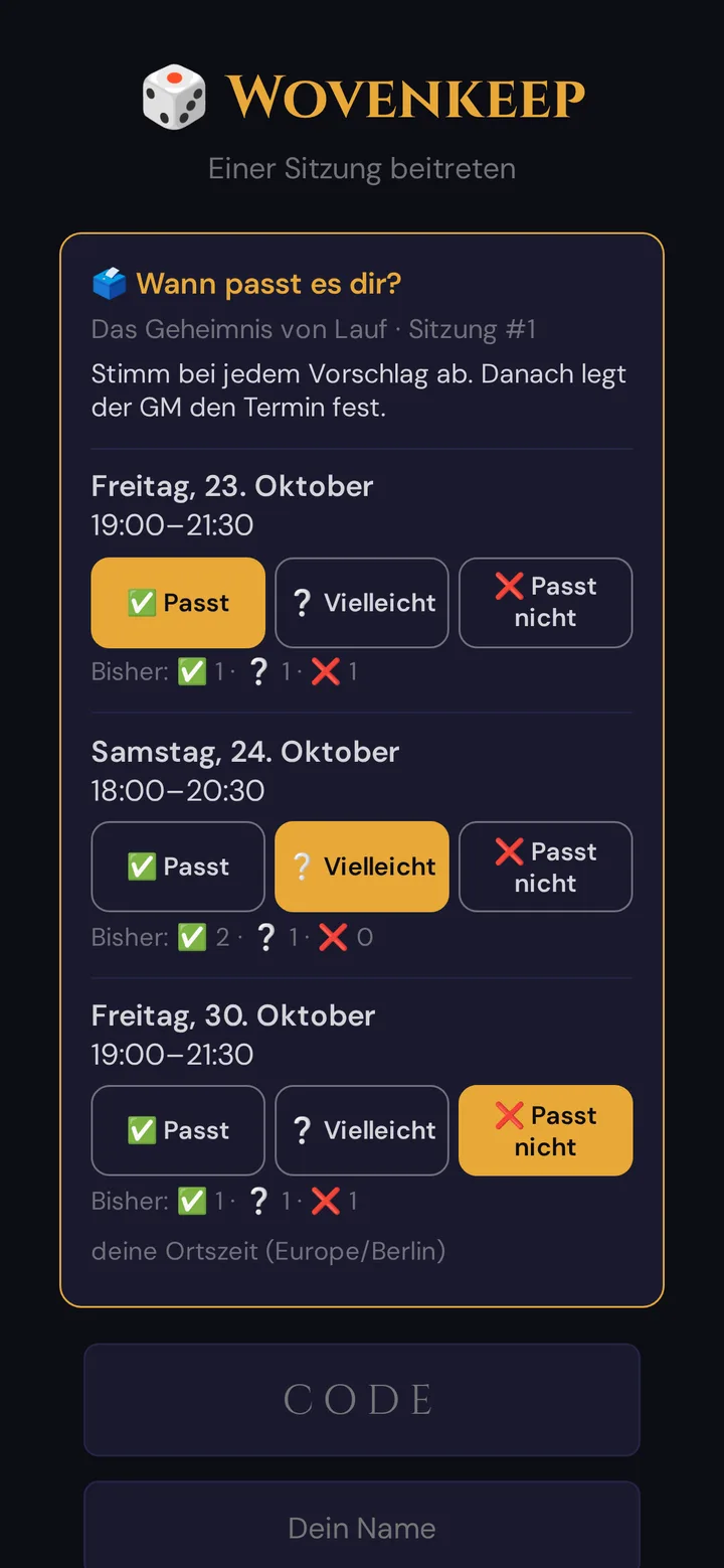 Die Terminumfrage auf dem Handy eines Spielers