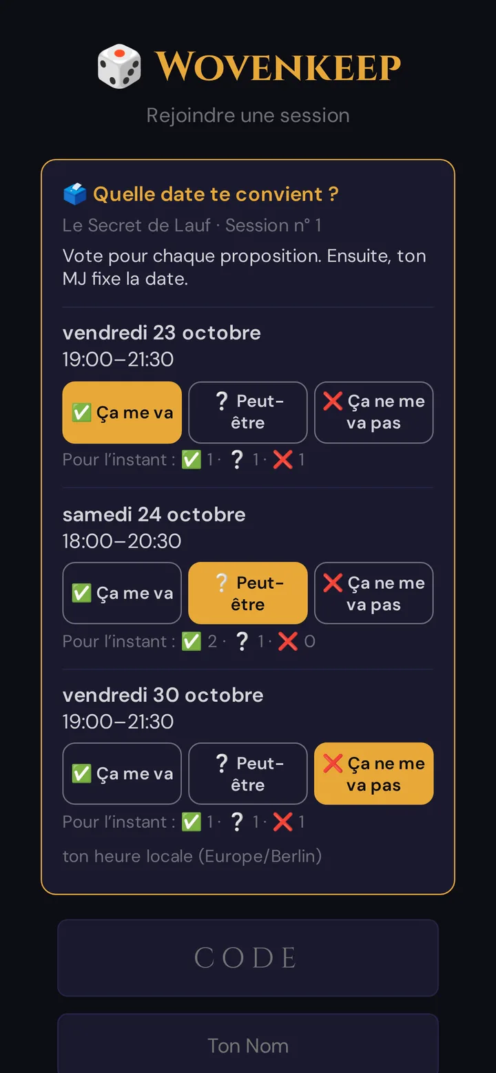 Le sondage de date sur le téléphone d'un joueur