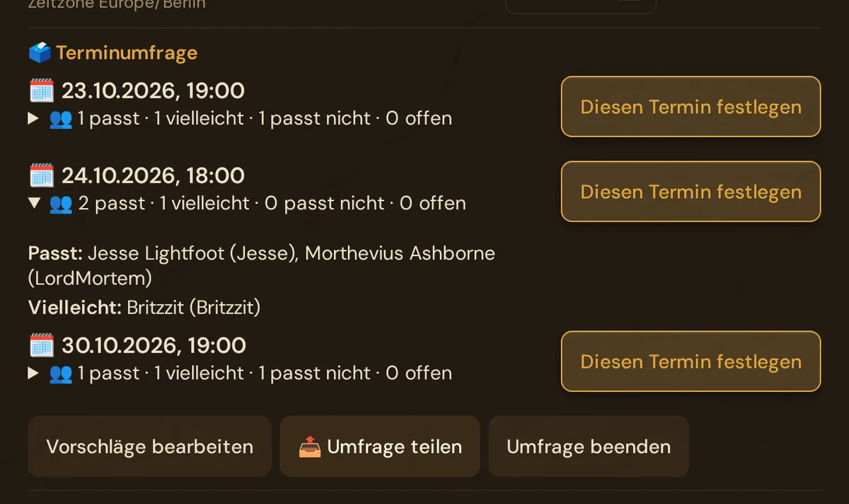 Stimmen pro Termin im Sitzungs-Editor, ein Termin mit Namen aufgeklappt