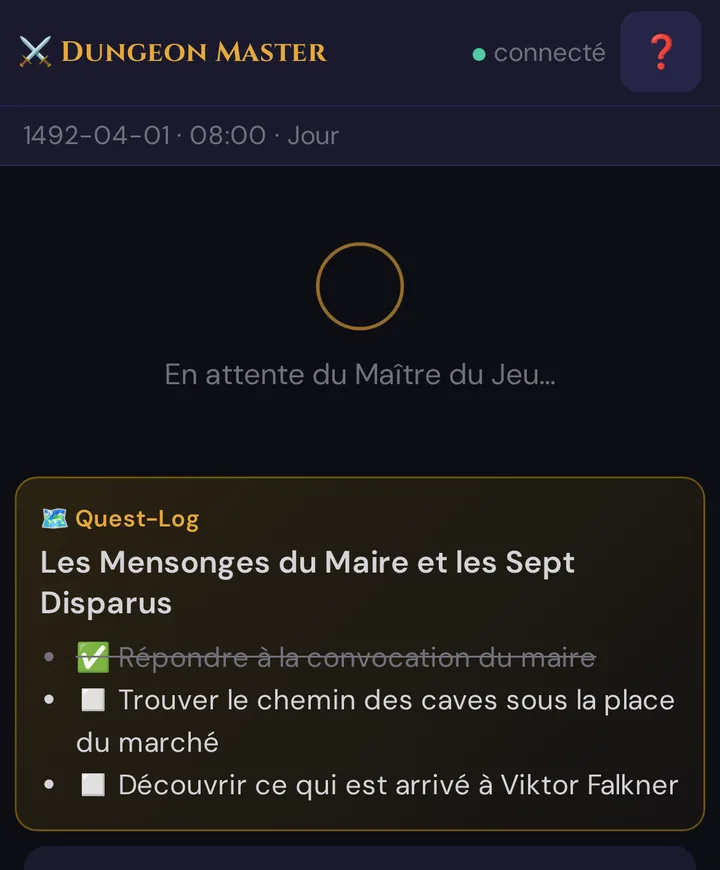 Carte de quête sur le téléphone du joueur : Quest-Log, le titre de l'intrigue et ses objectifs, le premier coché