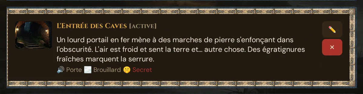 Une fiche de scène dans la liste « Préparer les Scènes »