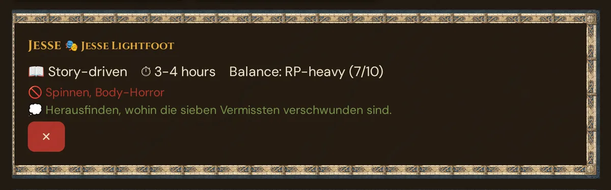 Die Antworten eines Spielers als Karte in deiner Session-Zero-Ansicht