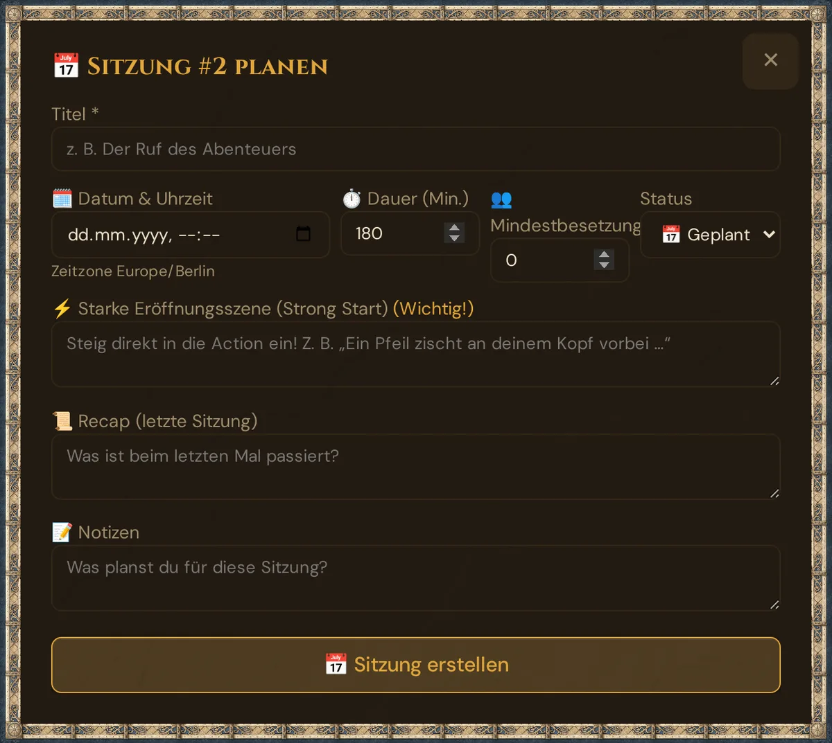 Der Dialog „Sitzung planen“