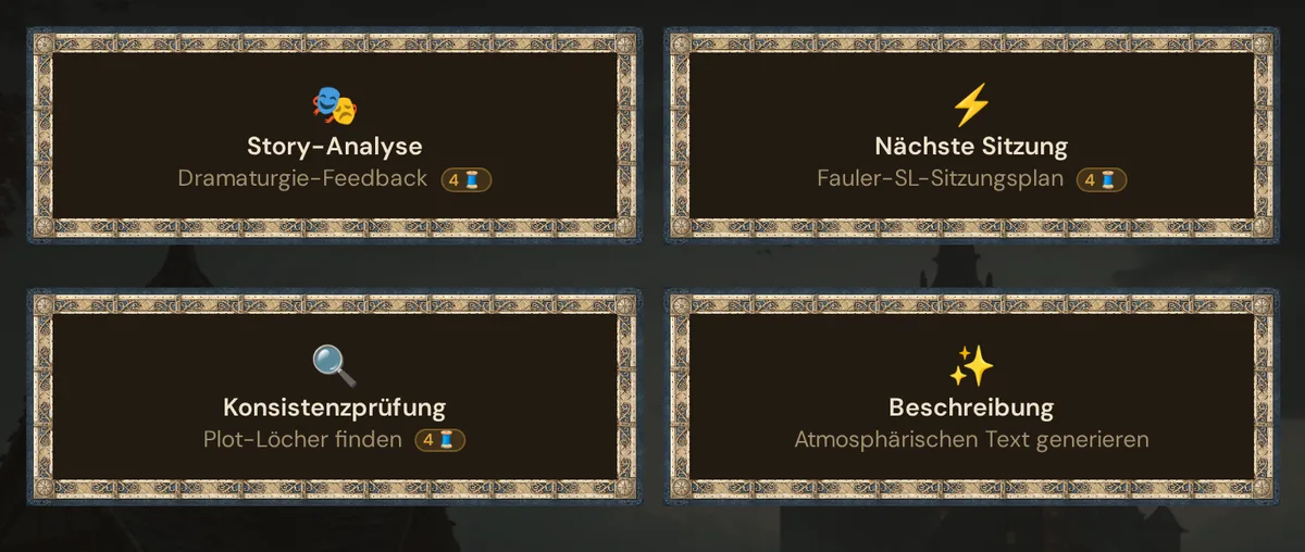 Die vier Karten des Story Coach mit ihren Thread-Preisen