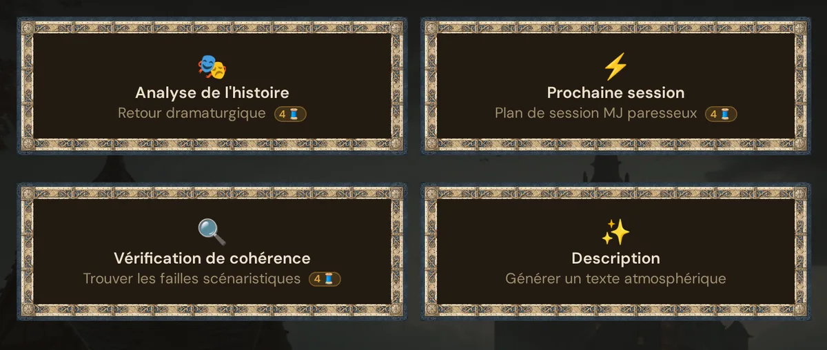 Les quatre cartes du Story Coach avec leur prix en Threads