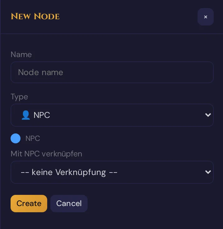 Das Formular für einen neuen Knoten im Seitenpanel
