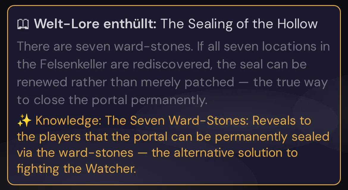 A revealed world secret as a note on a player's phone