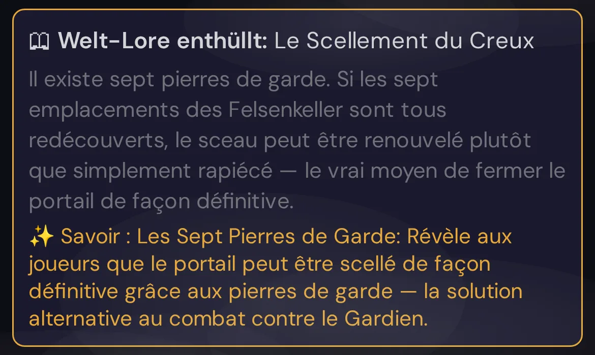 Un secret du monde révélé, affiché comme note sur le téléphone d'un joueur