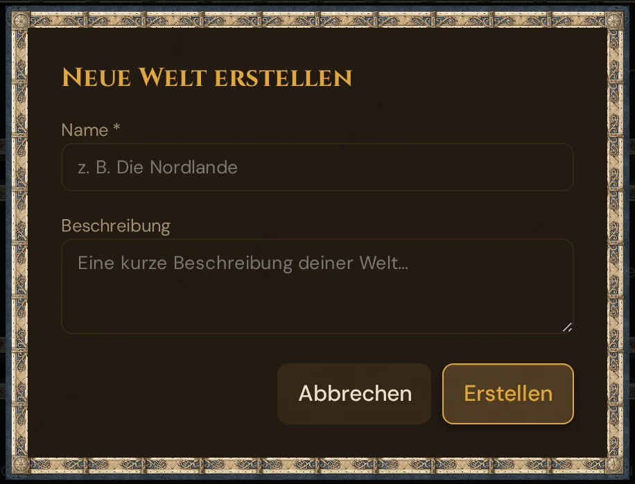 Der Dialog „Neue Welt erstellen“