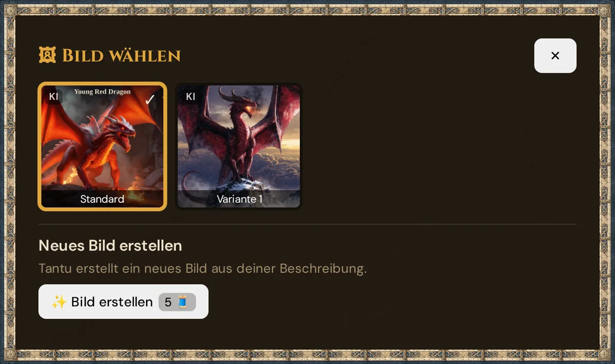 Das Fenster Bild wählen mit Standardbild, einer Variante und Neues Bild erstellen