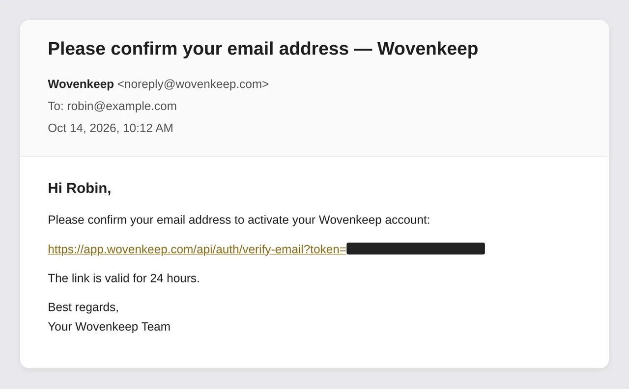 The confirmation email with the verification link