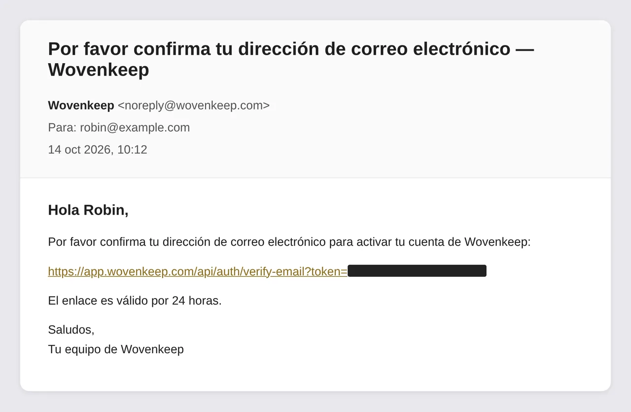 El correo de confirmación con el enlace de verificación