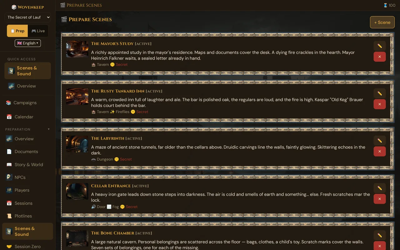 The full GM interface: sidebar, top bar and page area