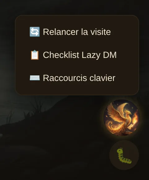 La bulle Tantu avec son menu et, en dessous, le bouton de signalement