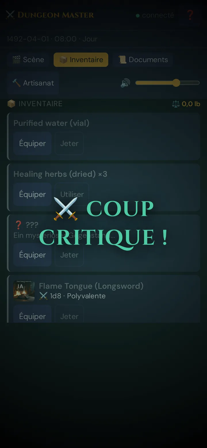 Un cut-in Coup critique sur le téléphone du joueur