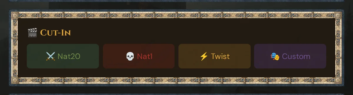 The Cut-In card with the four quick buttons