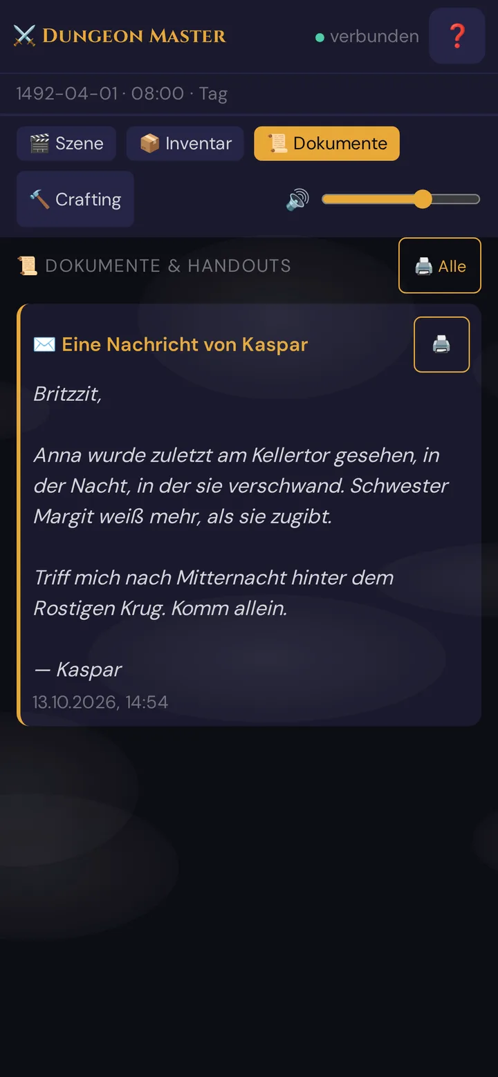 Ein Brief im Dokumente-Tab des Spielers