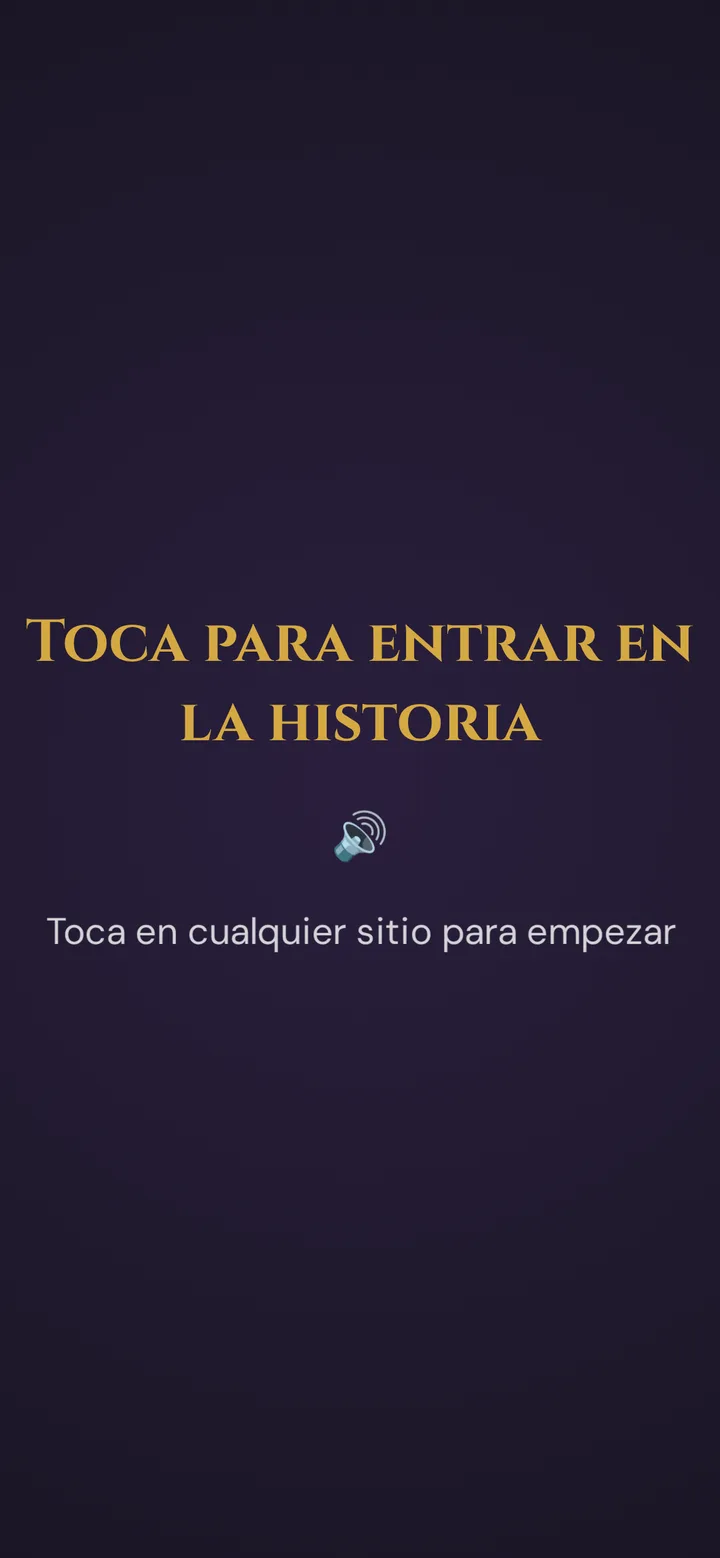 La pantalla de inicio en el teléfono del jugador: Toca para entrar en la historia