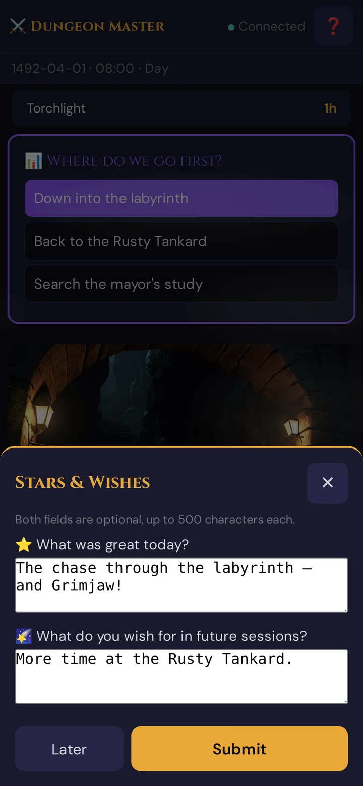 Stars & Wishes form on a player phone