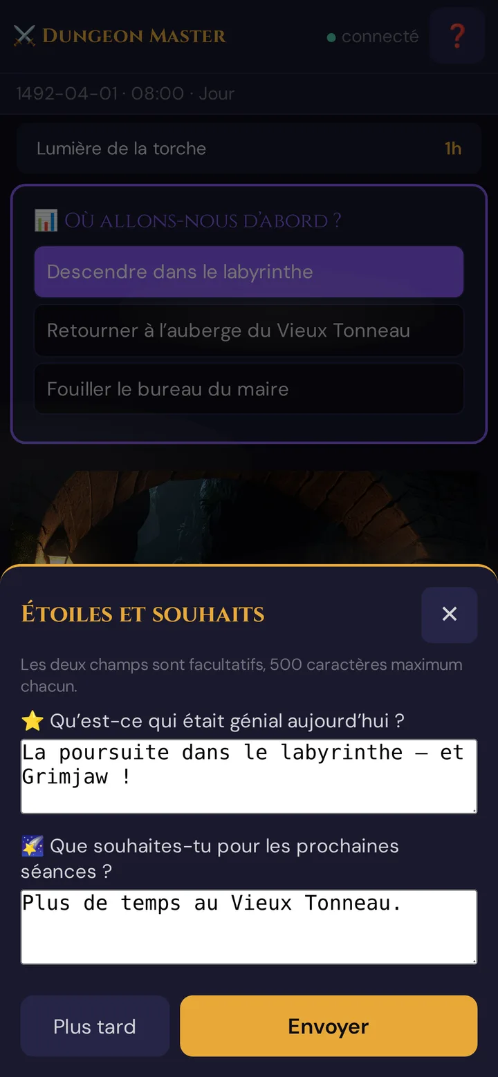 Formulaire Étoiles et souhaits sur un téléphone joueur