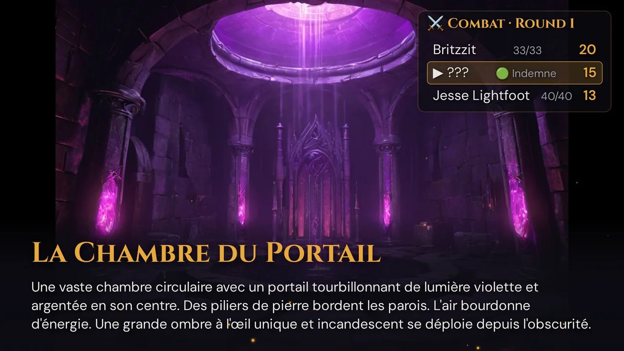 Vue TV affichant une scène envoyée en plein écran avec l'ordre de combat à droite